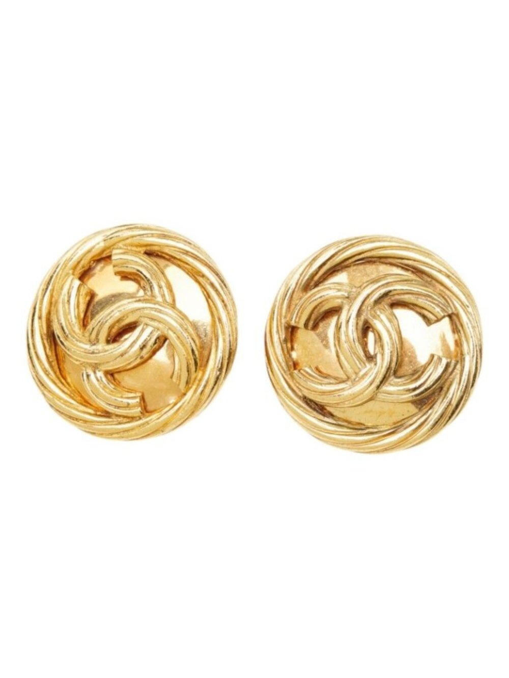 Chanel CC Logo Vintage Earrings Ear Clip 93P Round Gold Plated